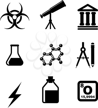 Science icons and symbols set isolated on white background