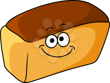 Fresh happy loaf of golden white bread with a smiling face, cartoon illustration
