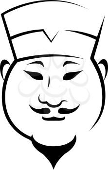 Doodle sketch of a Chinaman with a small goatee beard wearing a chef hat