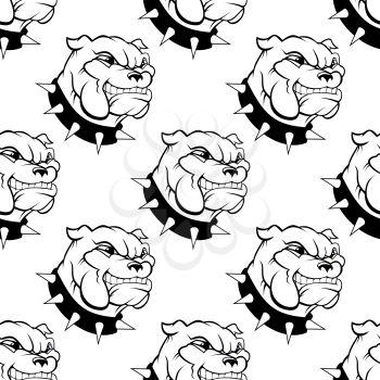 Seamless pattern of a large watchdog with a spiked collar, heavy jowls and an evil toothy grin