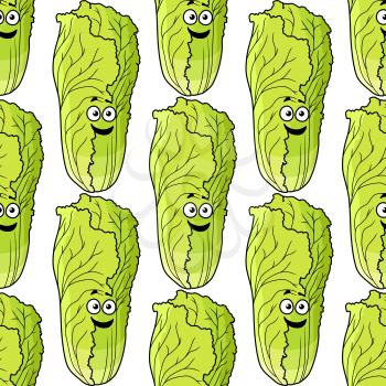 Seamless pattern of fresh cartoon Chinese lettuce with a happy smiling face in square format