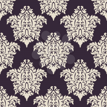 Vintage floral seamless with beige flowers and purple background