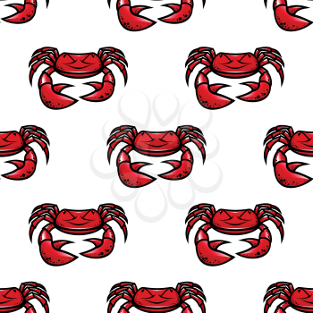 Seamless pattern of a red marine crab with large claws in a repeat pattern in square format