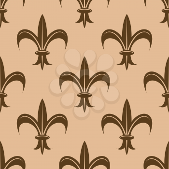 Fleur de lys seamless pattern in brown and beige colors for heraldic background or backdrop design