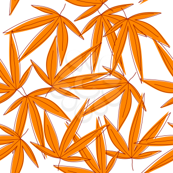Seamless seasonal background with random orange withered stylized leaves, on white background