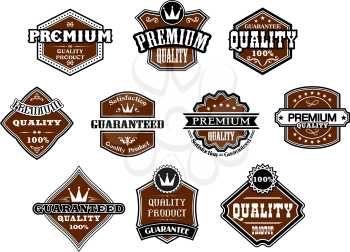 Collection of retro brown premium and quality labels or banners for retail industry design. Vector illustration