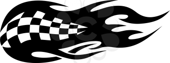 Flaming black and white checkered flag tattoo depicting speed in motor sports from flaming exhausts of cars or bikes
