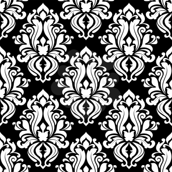 Retro black and white seamless pattern background in damask style for textile design