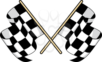 Checkered flags icon for motorsports design with crossed black and white flags waving in the breeze