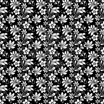 Beautiful intricate retro seamless floral pattern of densely packed dainty flowers in black and white suitable for wallpaper, tiles and fabric in square format
