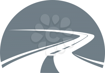 Road receding into the distance winding away to the point of infinity, grey and white vector icon