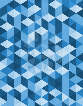Geometric background design of triangles in shades of blue arranged so as to give the effect of perspective, vector illustration