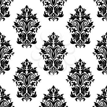 Damask seamless pattern with black floral elements for textile or background design