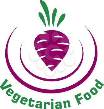 Vegetarian food icon depicting a fresh raw beetroot enclosed in a double curve with the text