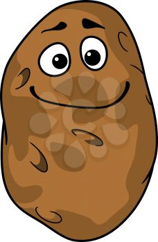 Goofy cartoon farm fresh potato with a silly grin and squinting eyes isolated on white