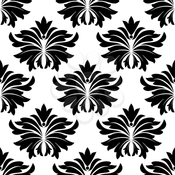 Seamless pattern with big black flowers for background or fabric design