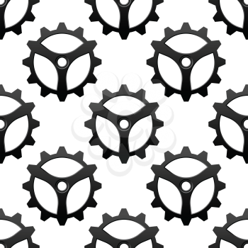 Seamless black and white pattern of toothed gear wheels depicting industry in square format