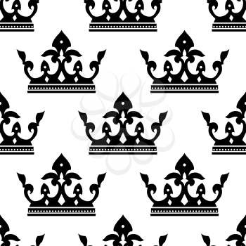 Seamless pattern of a dainty heraldic royal crown silhouettes in square format for wallpaper or textile design