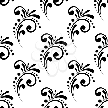 Vintage scrolling floral seamless pattern with a dainty black and white repeat motif in square format for textile and fabric design