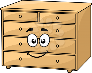 Cartoon wooden chest of drawers with a happy smiling face for interior design