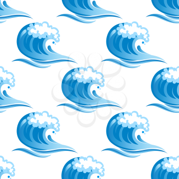 Curling cresting blue ocean waves in a repeat seamless background pattern in square format suitable for fabric or textile