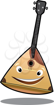 Happy cartoon balalaika stringed musical instrument with a big smile isolated on white