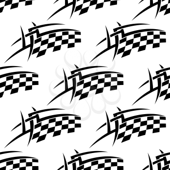 Stylized seamless pattern of a black and white checkered motor sports flag in square format for racing sport design