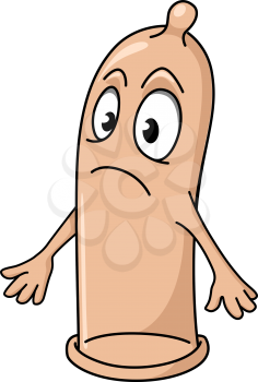 Sad condom in cartoon style isolated on white background for safety concept design