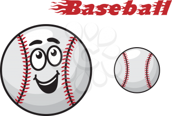 Two baseballs, one with a happy smiling face and other without face suitable for sports design isolated over white background in horizontal format