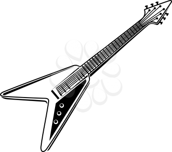 Black and white colored electric guitar isolated over white background for musical design