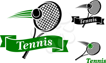 Tennis sports emblems and symbols with racke, ball and text for sporting club or tournament design