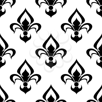 Modern black and white silhouette fleur de lys background seamless pattern with a repeat motif suitable for heraldry, wallpaper and textile design