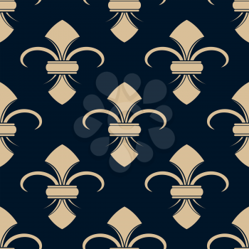 Classical French gray and beige fleur-de-lis seamless pattern with a repeat motif in square format suitable for wallpaper, tiles and fabric design
