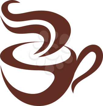 Brown and white vector doodle sketch coffee icon with a steaming cup of coffee or tea, isolated on white