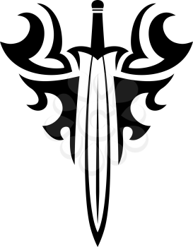 Tribal sword and curly elements for tattoo or religious design