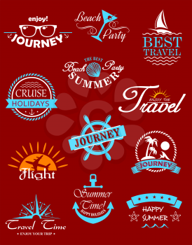 Travel banners and labels for journey, cruise and tourism design