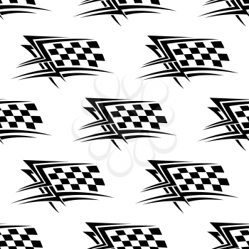 Black and white checkered flag used in motor sports in a repeat motif seamless pattern in square format