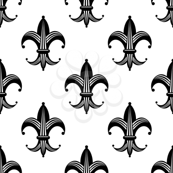 Seamless bold stylized fleur de lys pattern with a repeat black and white motif in square format for heraldry design