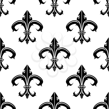 Classical French black and white fleur-de-lis seamless background pattern with a repeat motif in square format