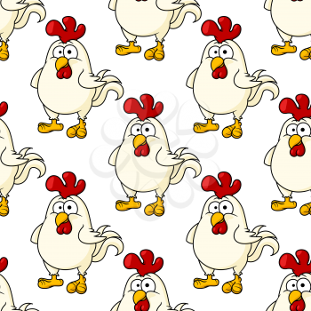 Cute little fat cartoon chicken or rooster seamless background pattern for an Easter celebration