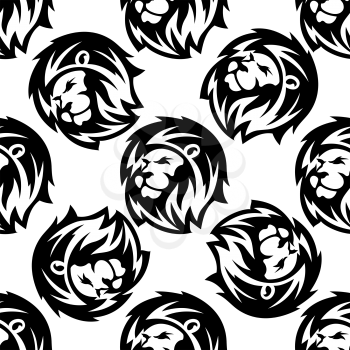 Seamless pattern of a proud lion with a bushy mane in a repeat scattered motif