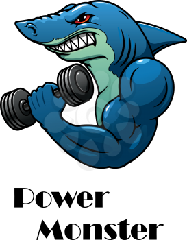 Shark athlete mascot with dumbbells in cartoon style for sports design