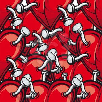 Seamless pattern background of nailed red hearts symbolic of heartbreak