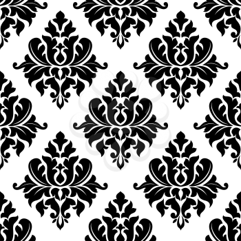 Black and white floral seamless pattern with arabesque elements in damask style for wallpaper, tiles and fabric design in square format