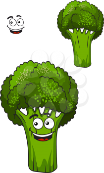 Farm fresh healthy green broccoli vegetable with a happy smile in cartoon style