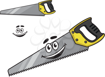 Cartoon handsaw with a happy smile on the sharp toothed blade with a second variation with no smile