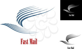 Fast mail symbol with blue dove bird and text in three variations for post or delivery business concept