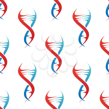 Stylized colorful blue and red DNA spiral helix seamless background pattern conceptual of medicine and genetics in square format