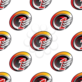 Racing sports seamless pattern with speedometers and tailpipes
