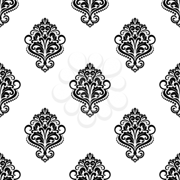Bold black colored vintage floral arabesque pattern in damask style motifs suitable for wallpaper, tiles and fabric design isolated over white colored background
